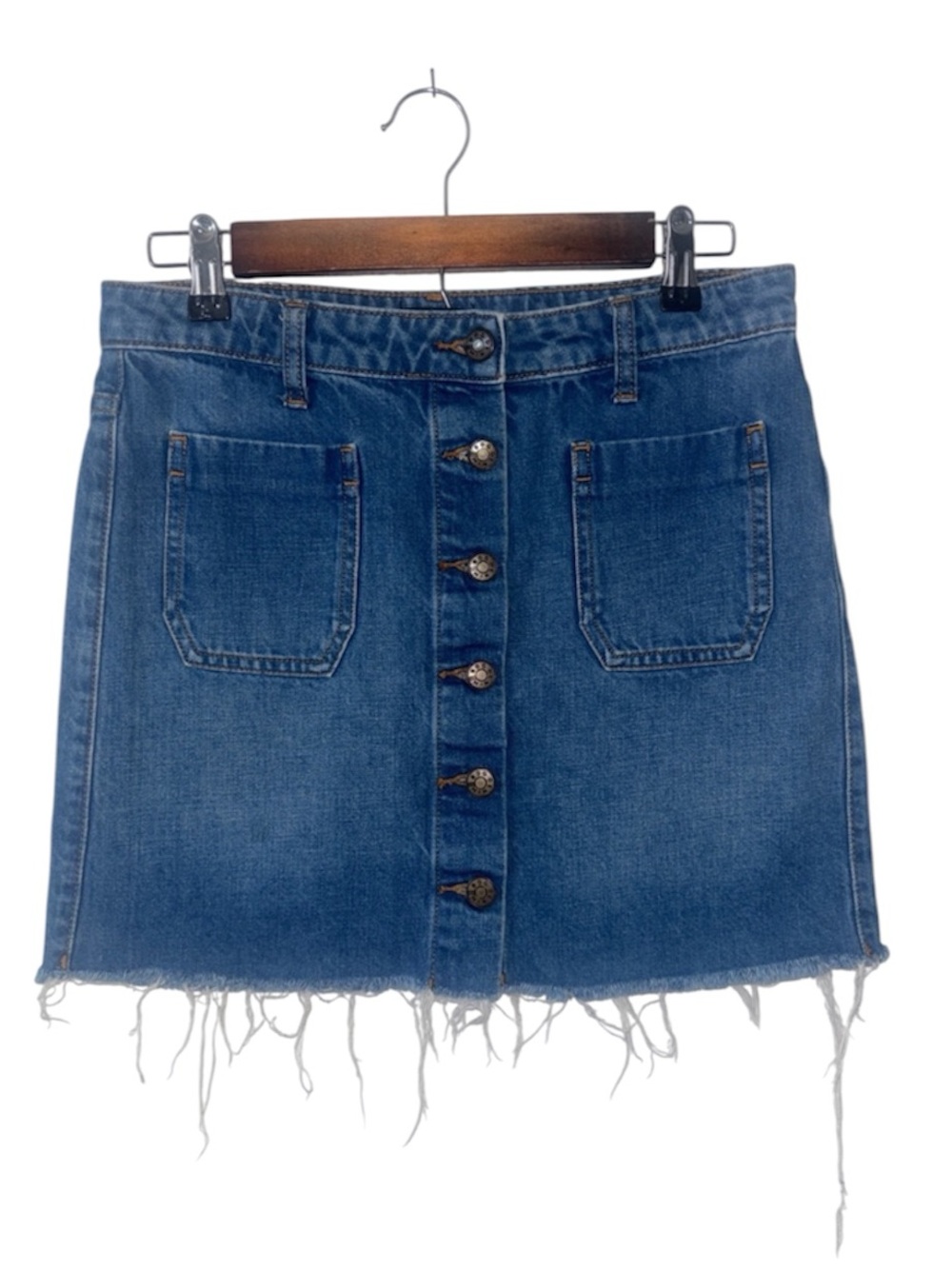 BDG Urban Outfitters Jean Denim Mini Skirt Blue Buttons Distressed Y2K Small